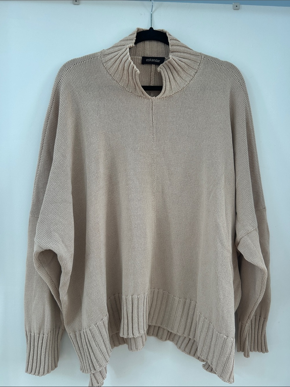 eskandar Beige Ribbed-Collar Oversized Turtleneck Sweater